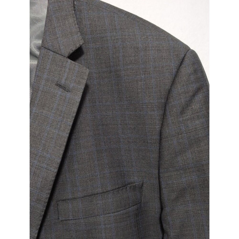 Peter‎ Millar Blazer Mens 46T Gray Blue Windowpane Wool 2 Button Business Casual